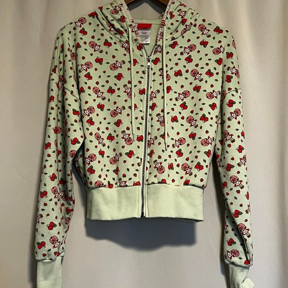 Strawberry Shortcake Cropped Full Zip Hoodie Light Green Size M - Picture 3 of 13